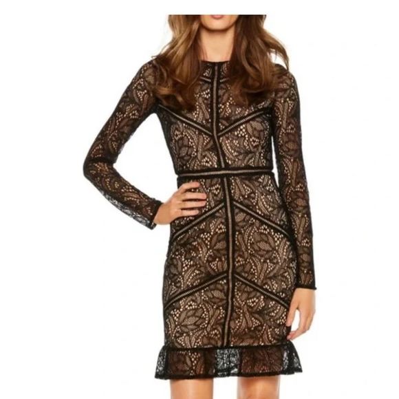 REVOLVE Dresses & Skirts - Bardot Black Lace Sasha Long Sleeve Mini Dress  | Size 6